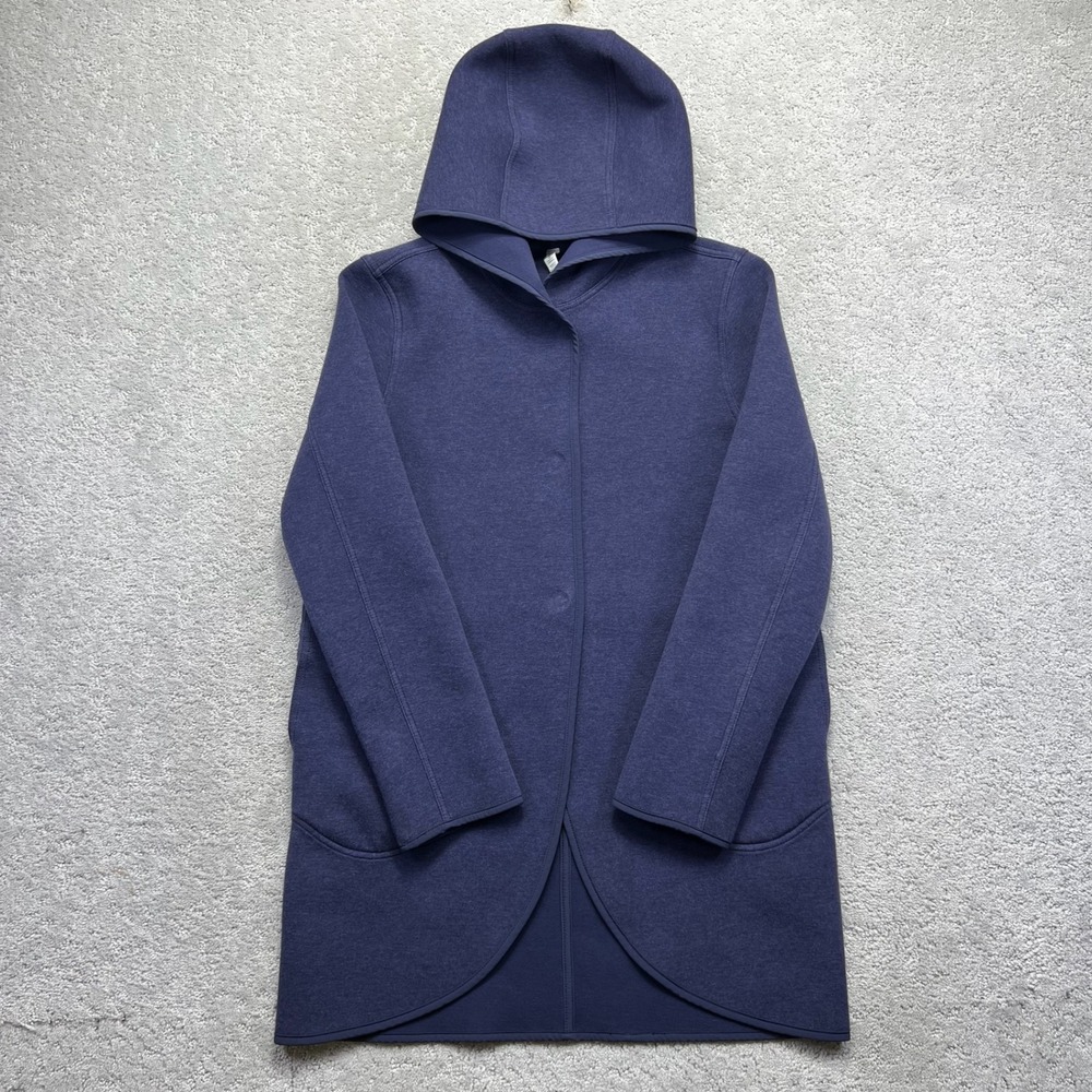 Lululemon Jacket Womens M Blue Hooded City Bound Wrap Reversible Snap Front Coat